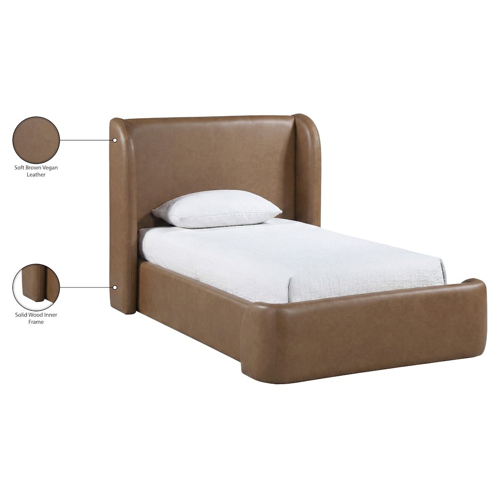 Warby Brown Vegan Leather Upholstered Twin Bed