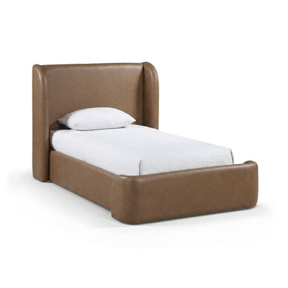 Warby Brown Vegan Leather Upholstered Twin Bed