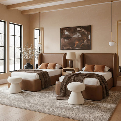 Warby Brown Vegan Leather Upholstered Twin Bed