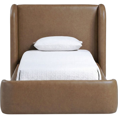 Warby Brown Vegan Leather Upholstered Twin Bed