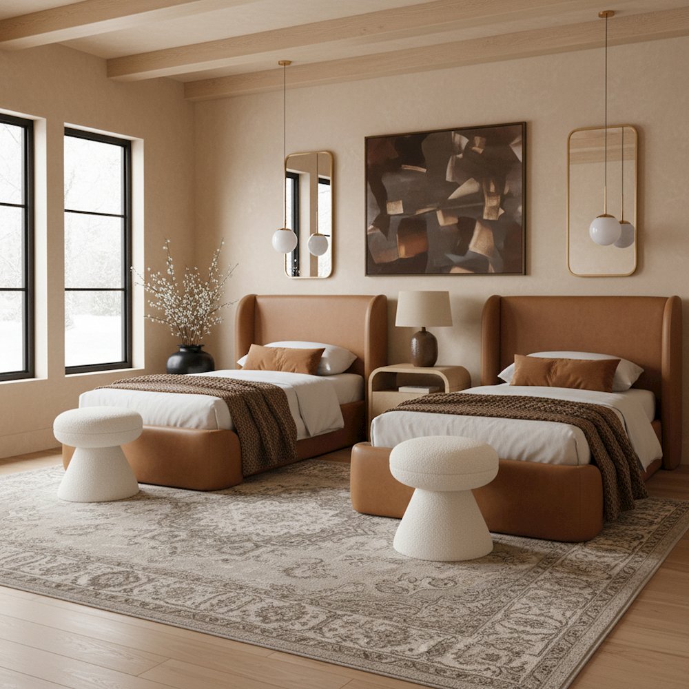 Warby Cognac Vegan Leather Upholstered Twin Bed