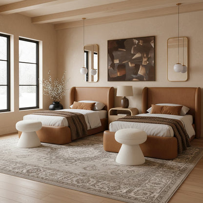 Warby Cognac Vegan Leather Upholstered Twin Bed