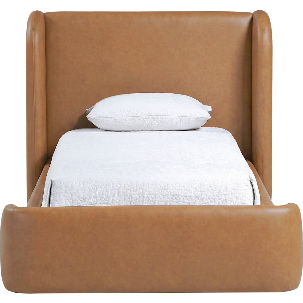 Warby Cognac Vegan Leather Upholstered Twin Bed