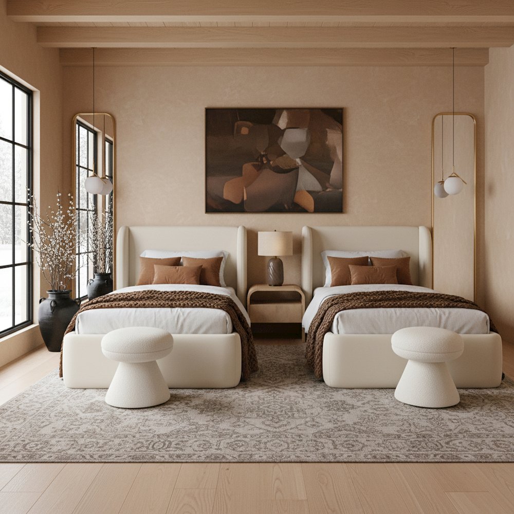 Warby Cream Vegan Leather Upholstered Twin Bed