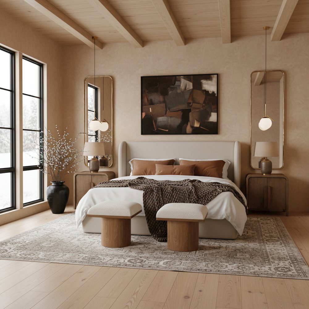 Warby Taupe Vegan Leather Upholstered Full Bed