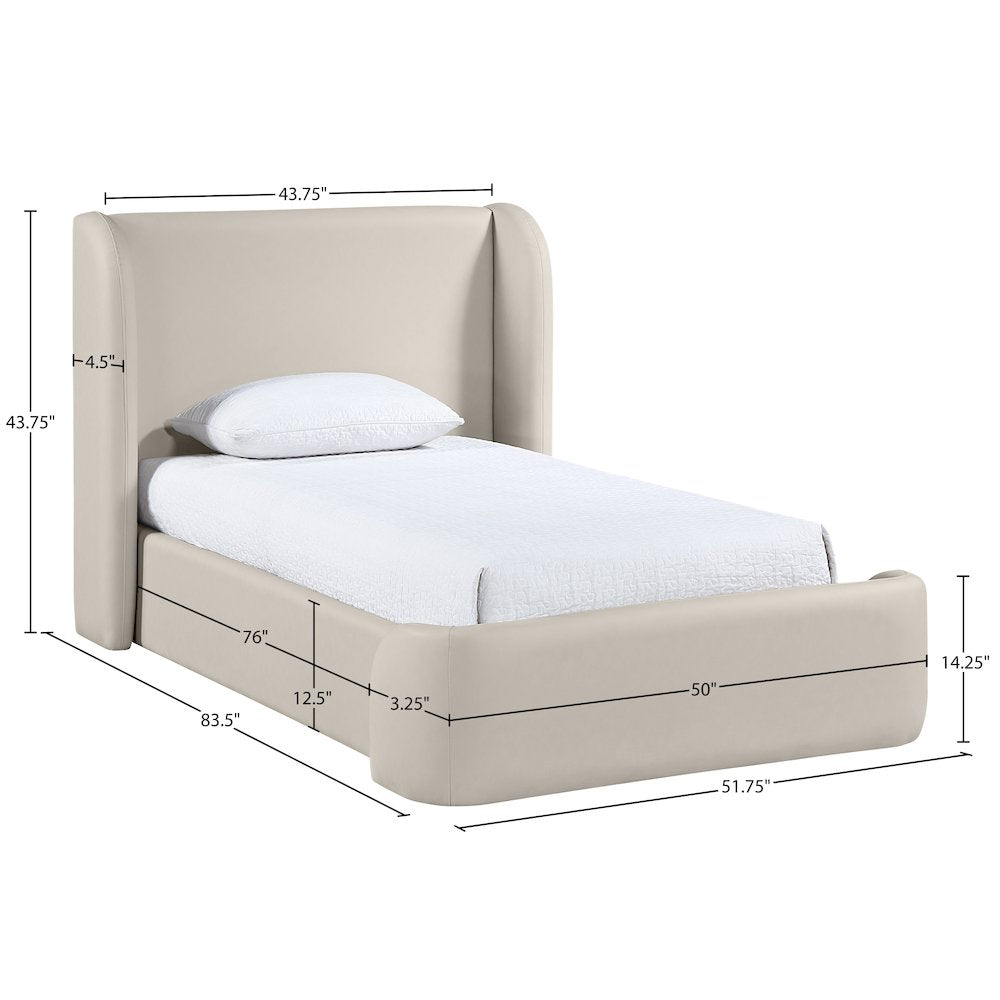 Warby Taupe Vegan Leather Upholstered Twin Bed