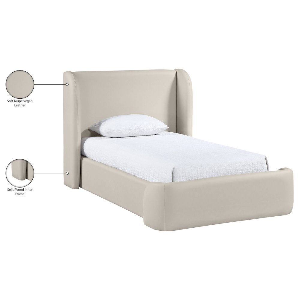 Warby Taupe Vegan Leather Upholstered Twin Bed