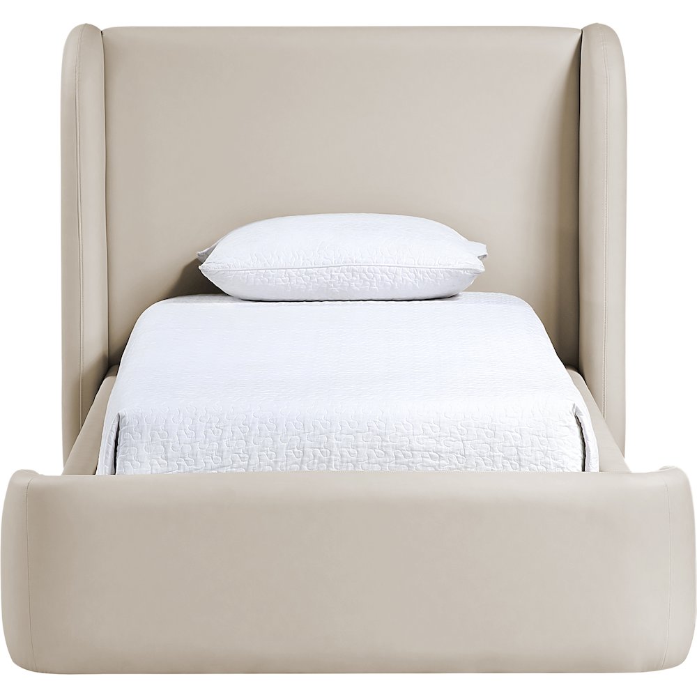 Warby Taupe Vegan Leather Upholstered Twin Bed