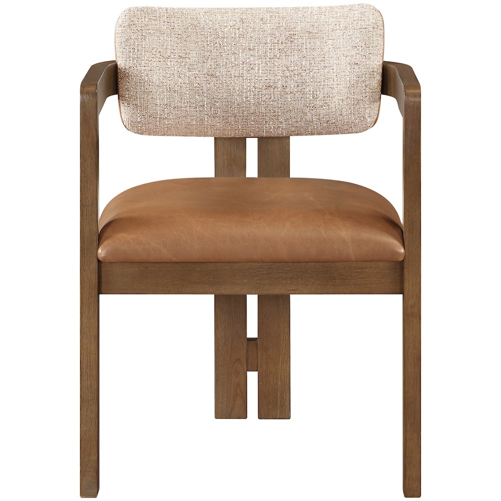 Ravina Cognac Vegan Leather and Linen Fabric Upholstered Dining Chair, Set of 2
