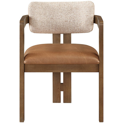 Ravina Cognac Vegan Leather and Linen Fabric Upholstered Dining Chair, Set of 2