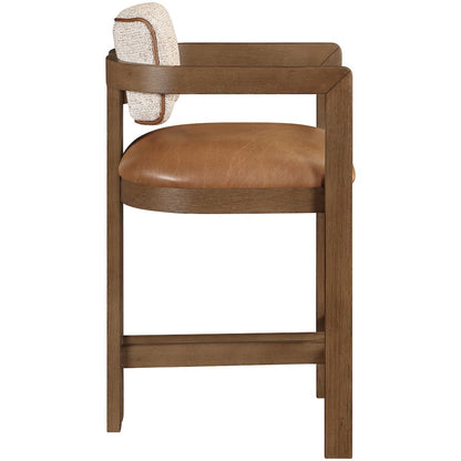 Ravina Cognac Vegan Leather and Linen Textured Fabric Upholstered Counter Stool