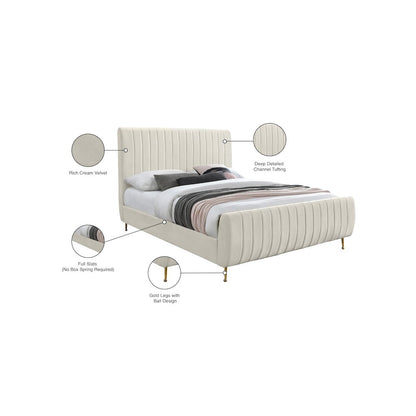 Zara Cream Velvet Full Bed