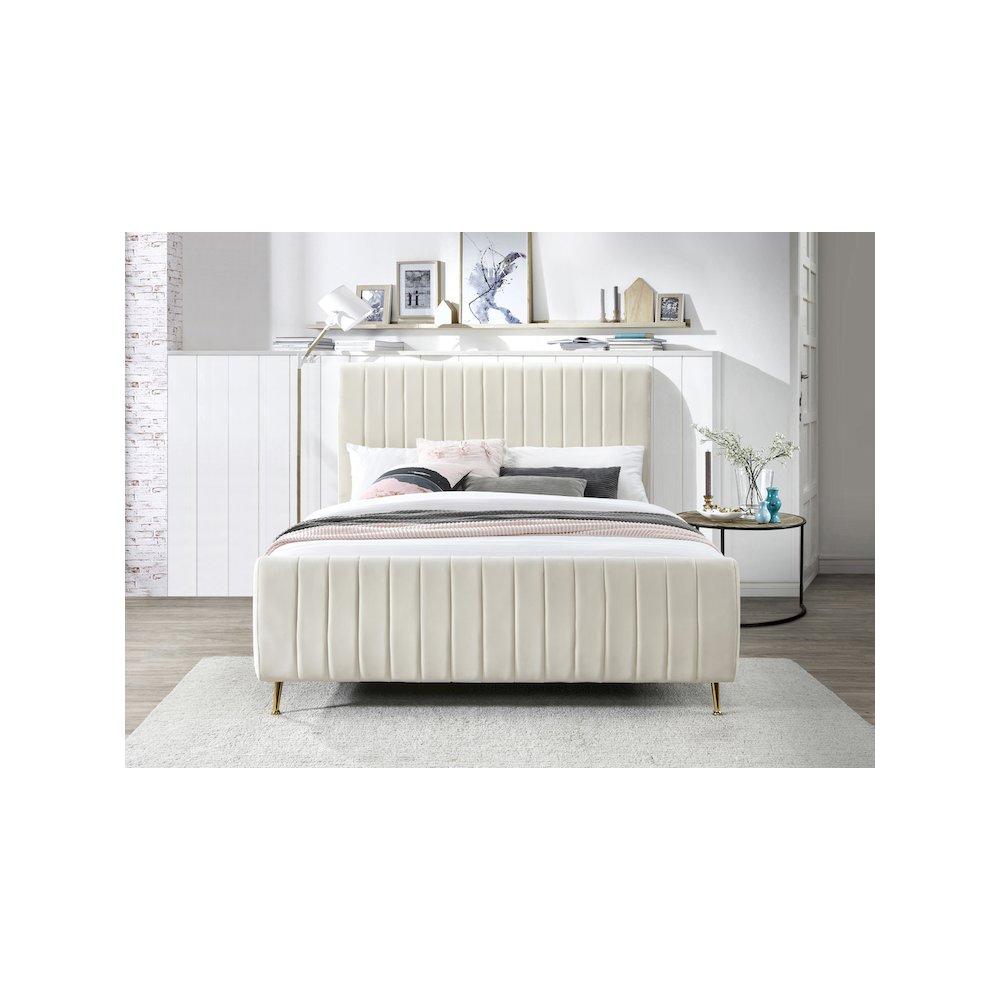 Zara Cream Velvet Queen Bed