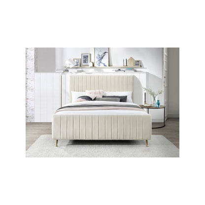 Zara Cream Velvet Queen Bed