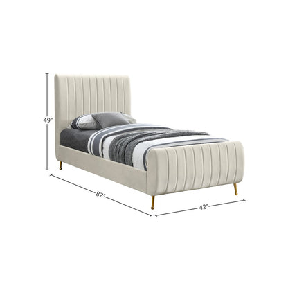 Zara Cream Velvet Twin Bed