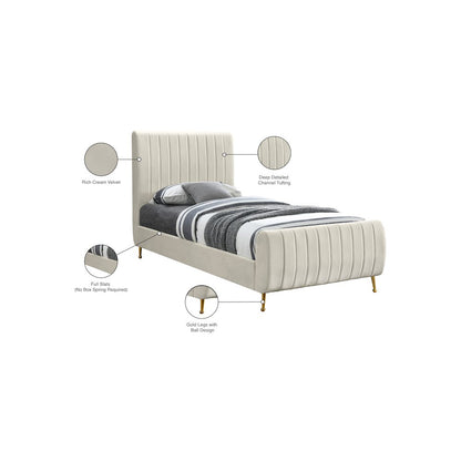Zara Cream Velvet Twin Bed