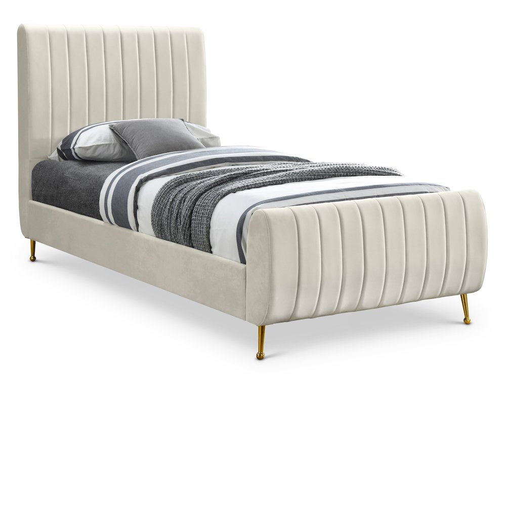 Zara Cream Velvet Twin Bed