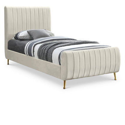 Zara Cream Velvet Twin Bed