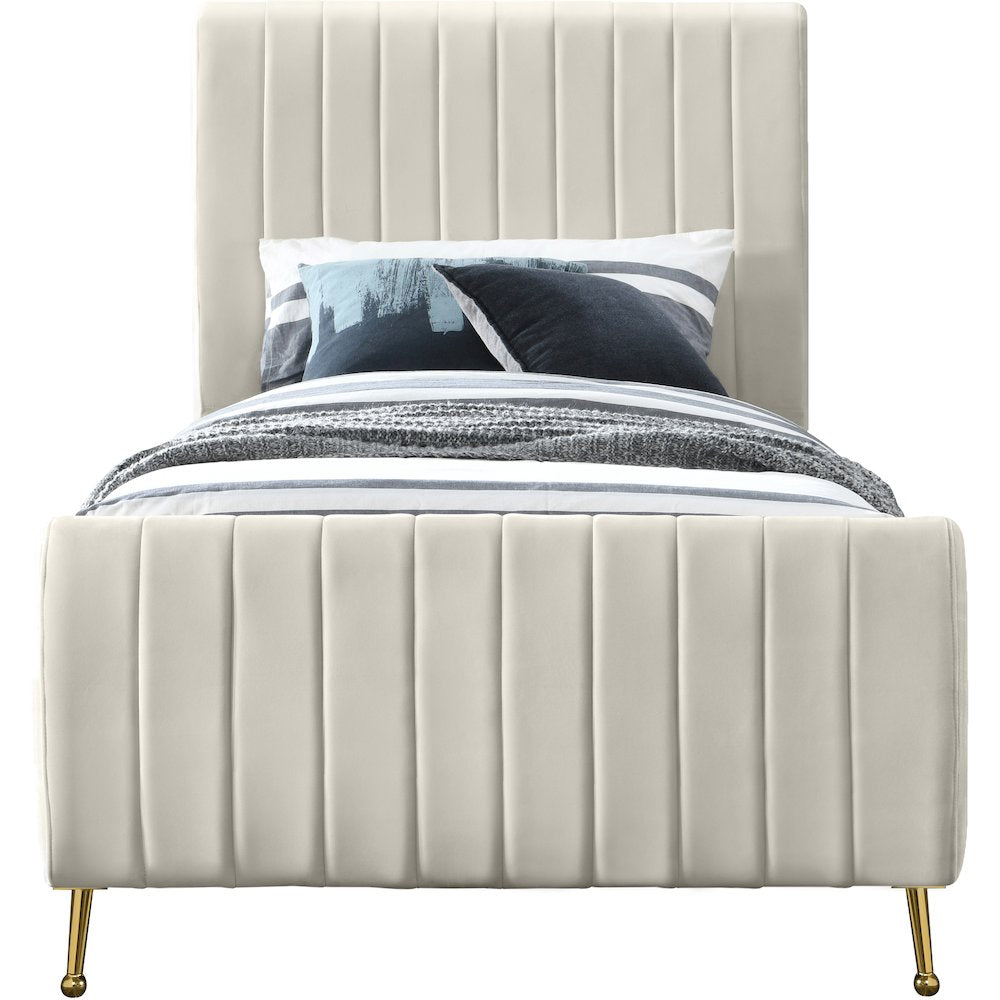 Zara Cream Velvet Twin Bed