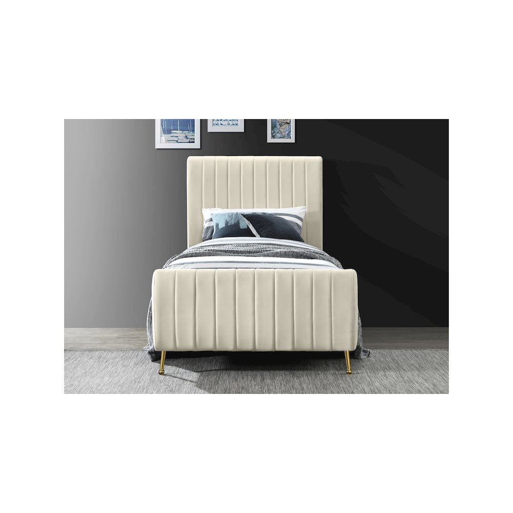 Zara Cream Velvet Twin Bed