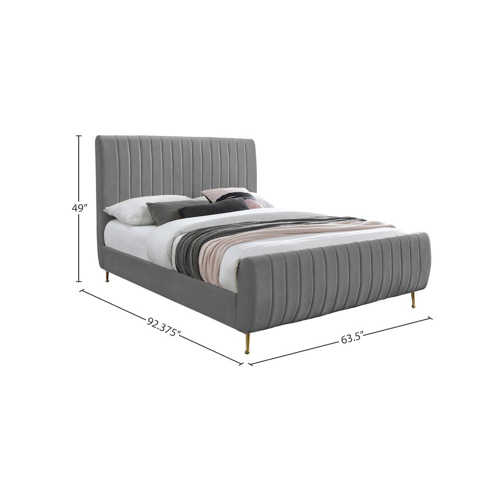Zara Grey Velvet Queen Bed