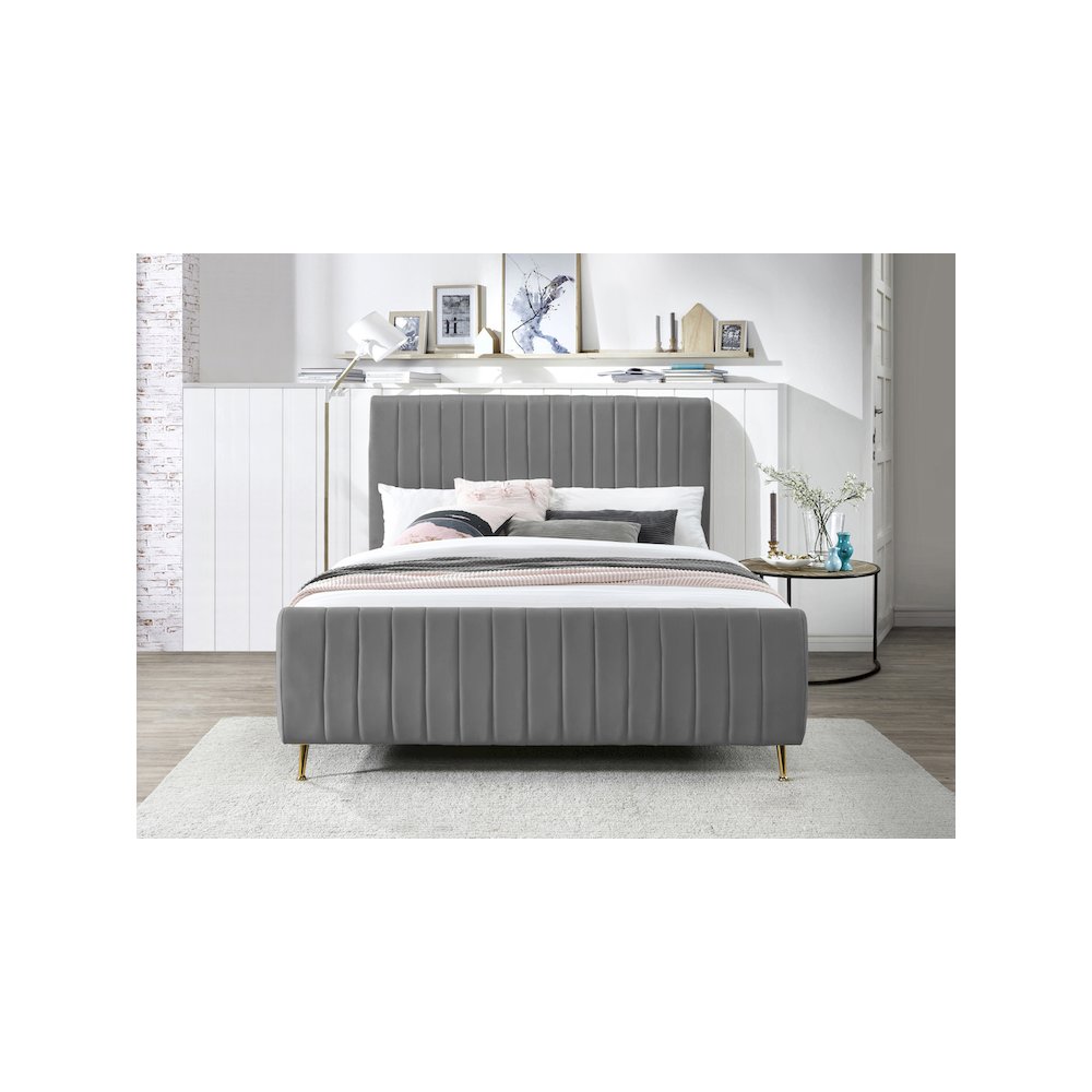 Zara Grey Velvet Queen Bed