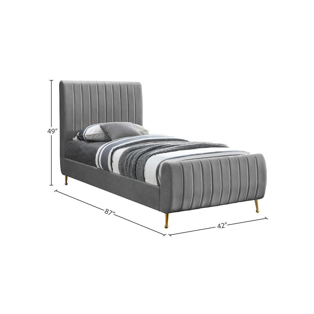 Zara Grey Velvet Twin Bed