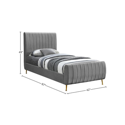 Zara Grey Velvet Twin Bed