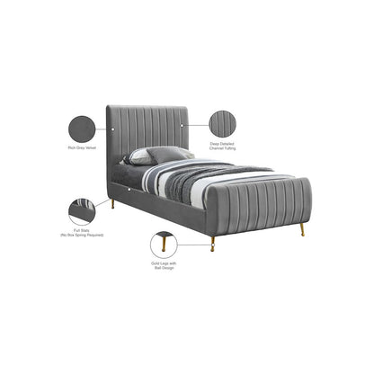 Zara Grey Velvet Twin Bed