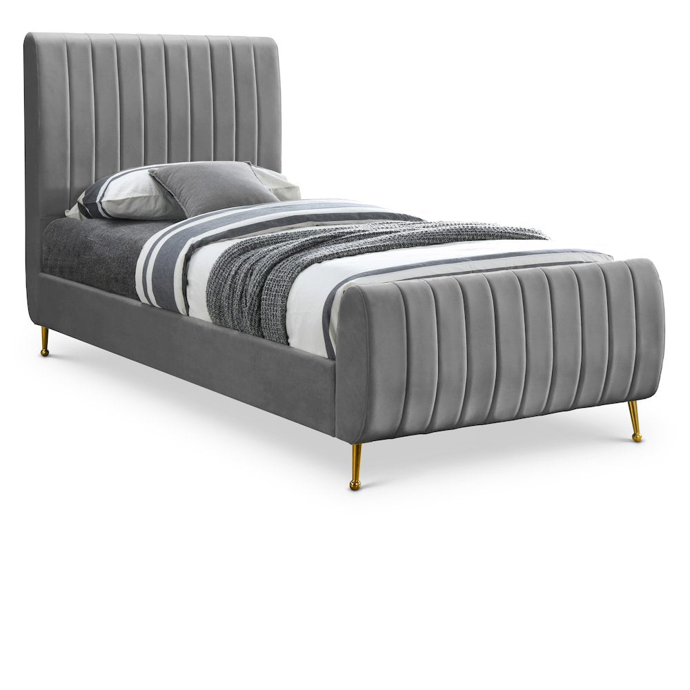 Zara Grey Velvet Twin Bed