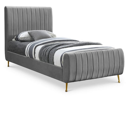 Zara Grey Velvet Twin Bed
