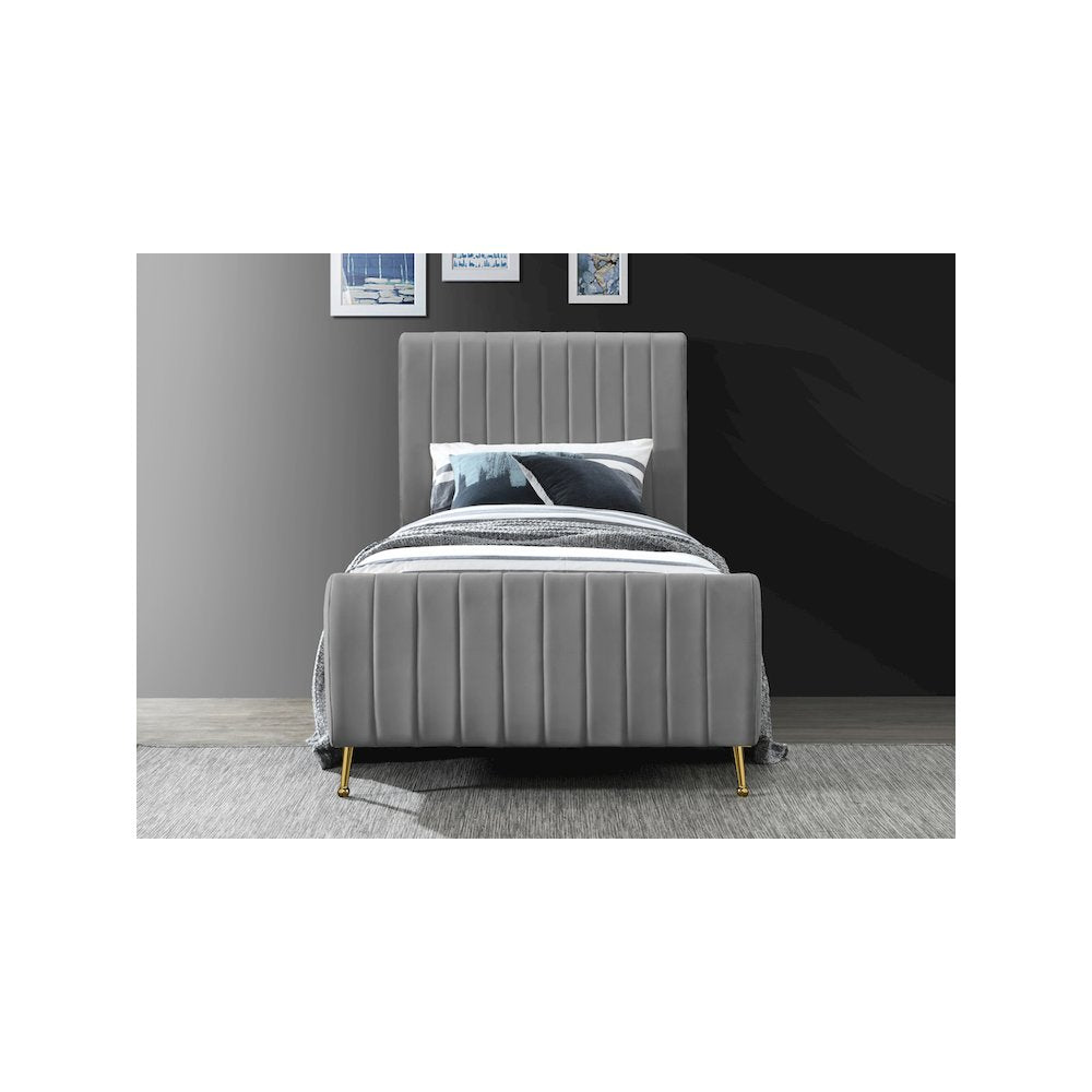 Zara Grey Velvet Twin Bed