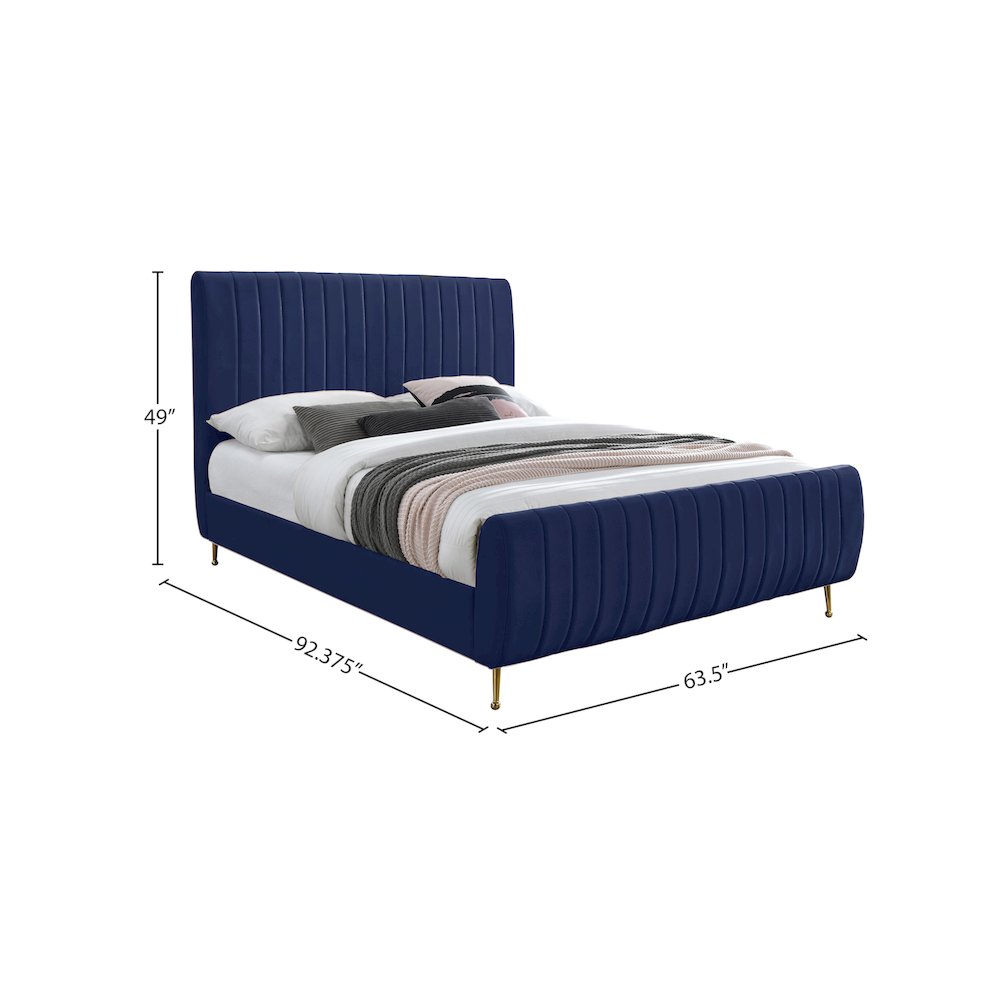 Zara Navy Velvet Queen Bed