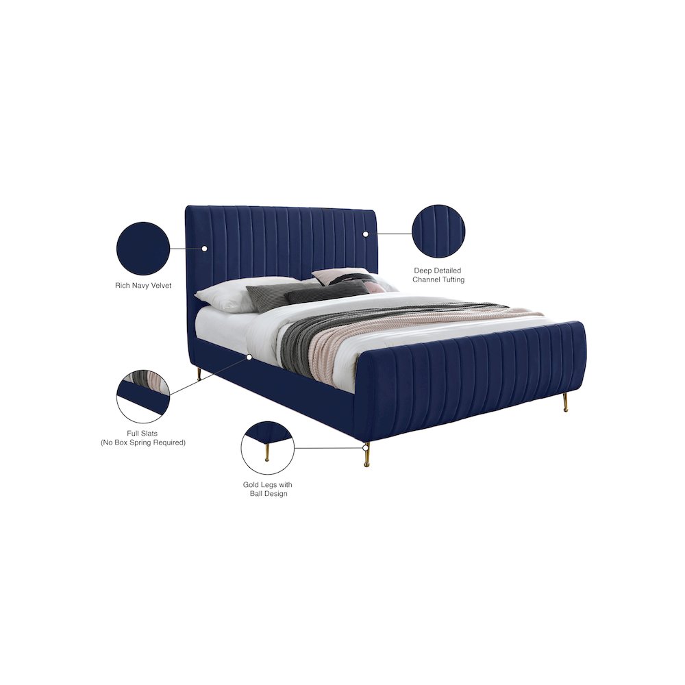 Zara Navy Velvet Queen Bed
