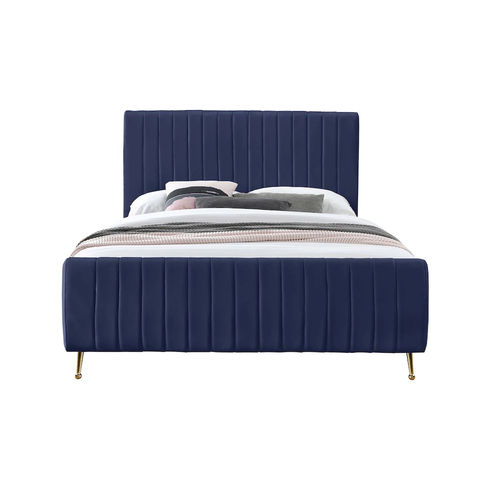 Zara Navy Velvet Queen Bed