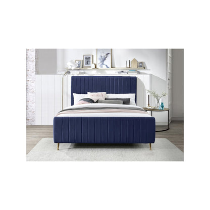 Zara Navy Velvet Queen Bed
