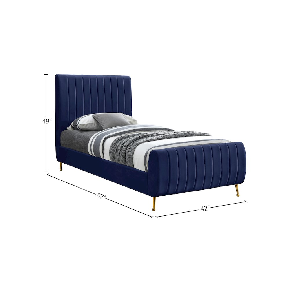Zara Navy Velvet Twin Bed