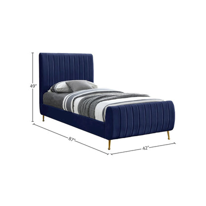 Zara Navy Velvet Twin Bed