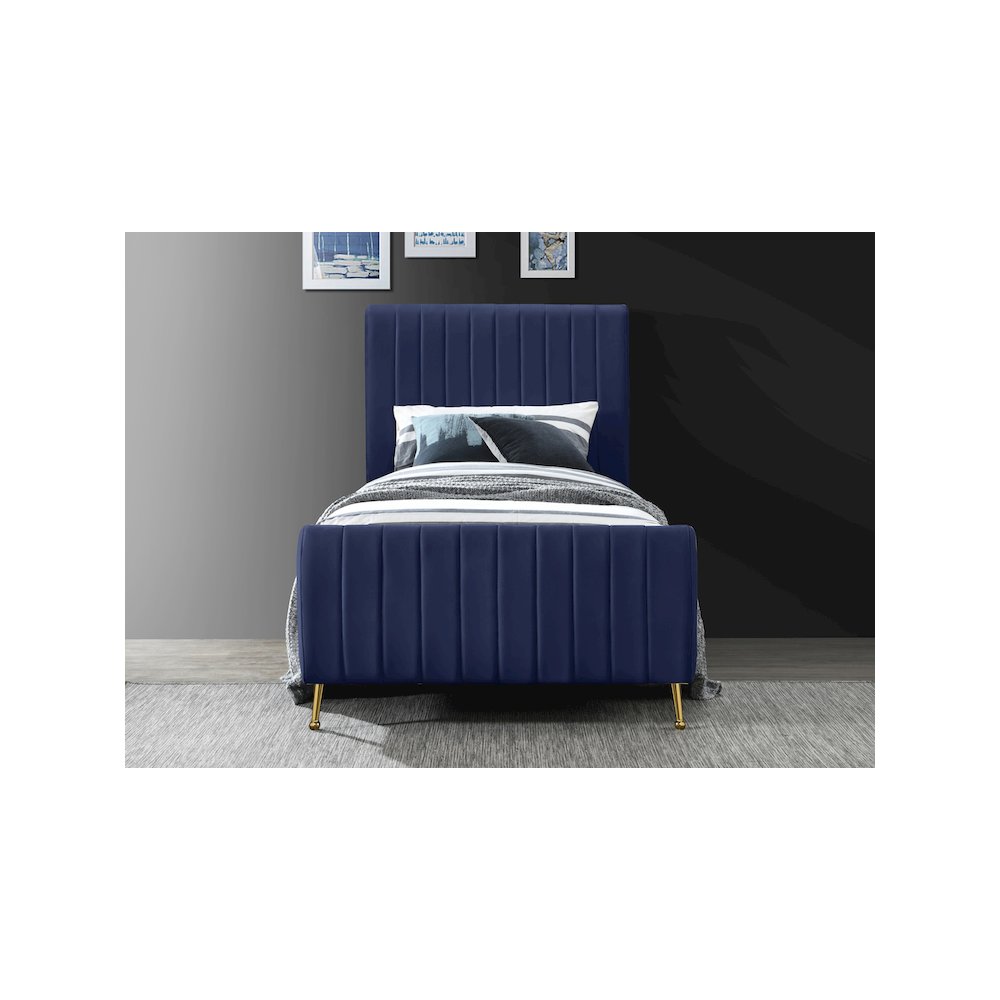 Zara Navy Velvet Twin Bed