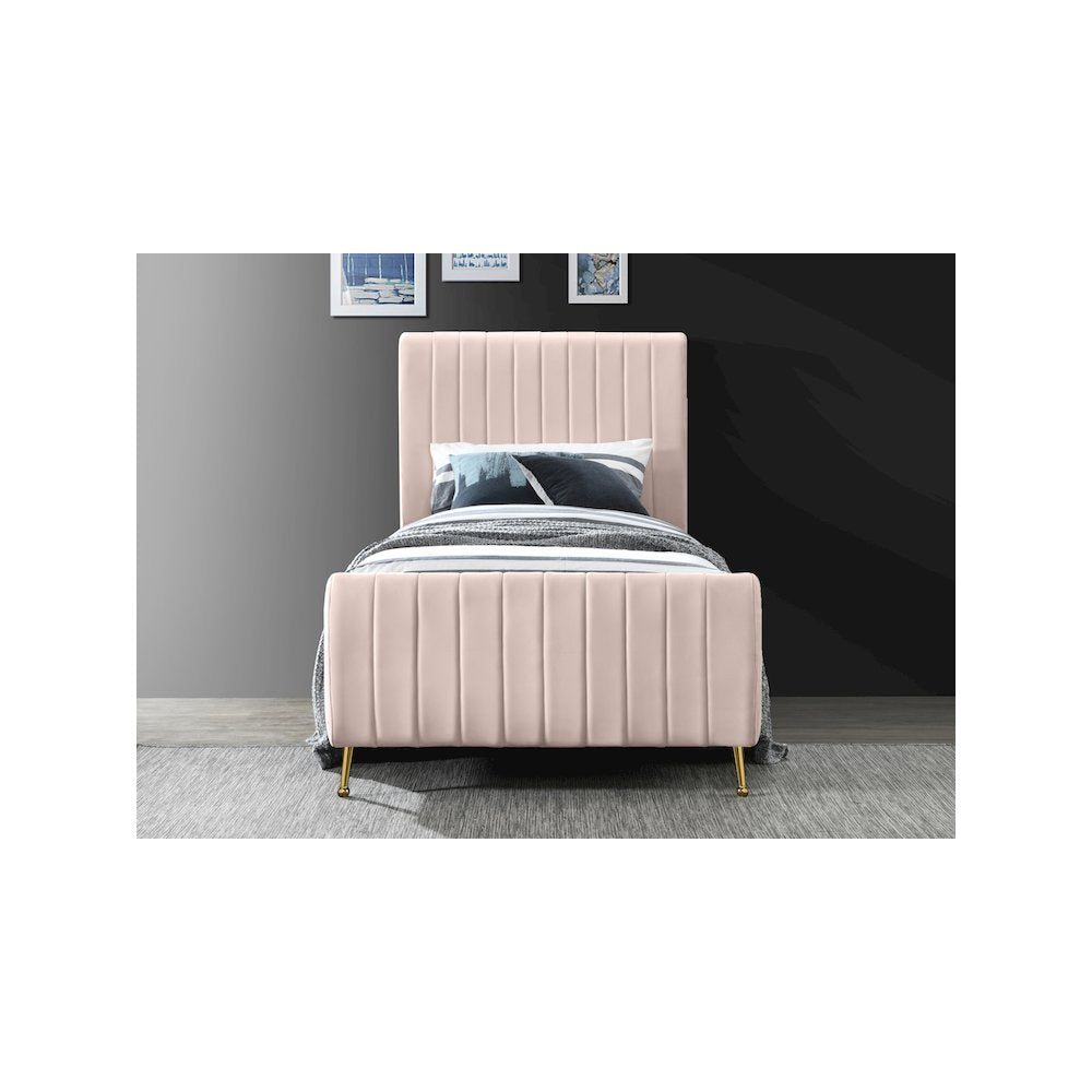 Zara Pink Velvet Twin Bed