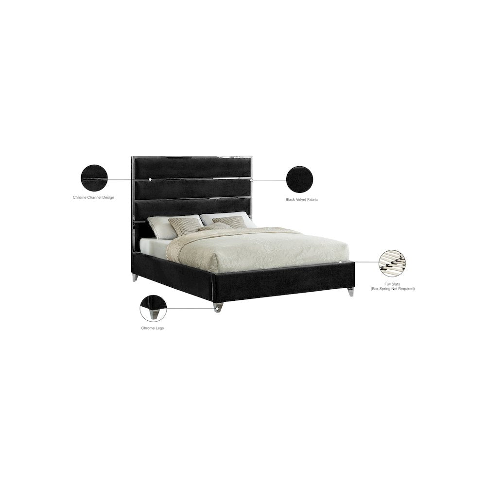 Zuma Black Velvet Full Bed