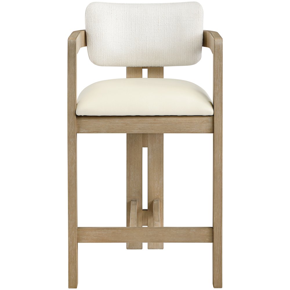 Ravina Cream Vegan Leather and Linen Textured Fabric Upholstered Counter Stool