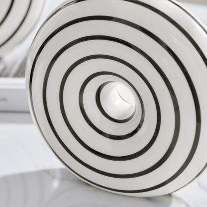 Etta 2 Piece Ceramic Black and White Striped Round Hollow Circle Donut Vase Set