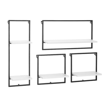 Framed Wall Art 4-Piece Modern Shelf Set - Black Metal Frame White MDF Shelves