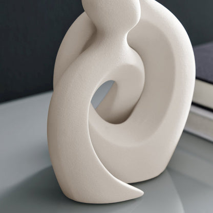 Hans Cream Intersecting Circle Tender Couple Matte Ceramic Sculpture Figure