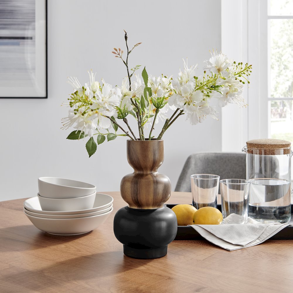 Milo Trinnet Three Tiered Two Tone Tabletop Vase - Black and Walnut - Small