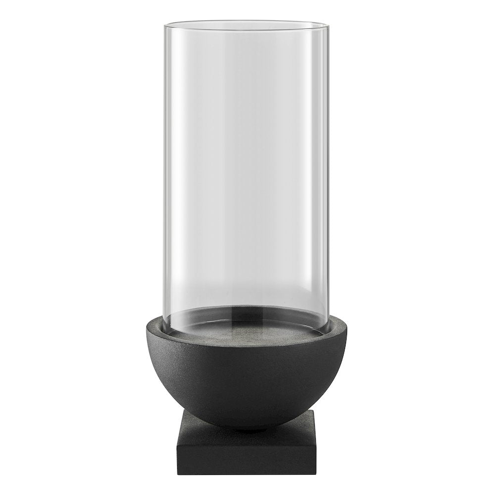Black Metal Pedestal and Glass Pillar Hurricane Candle Holder - Large