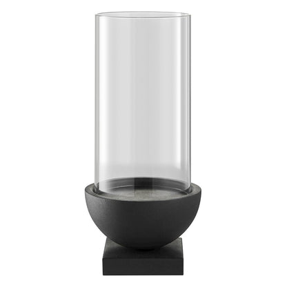 Black Metal Pedestal and Glass Pillar Hurricane Candle Holder - Large