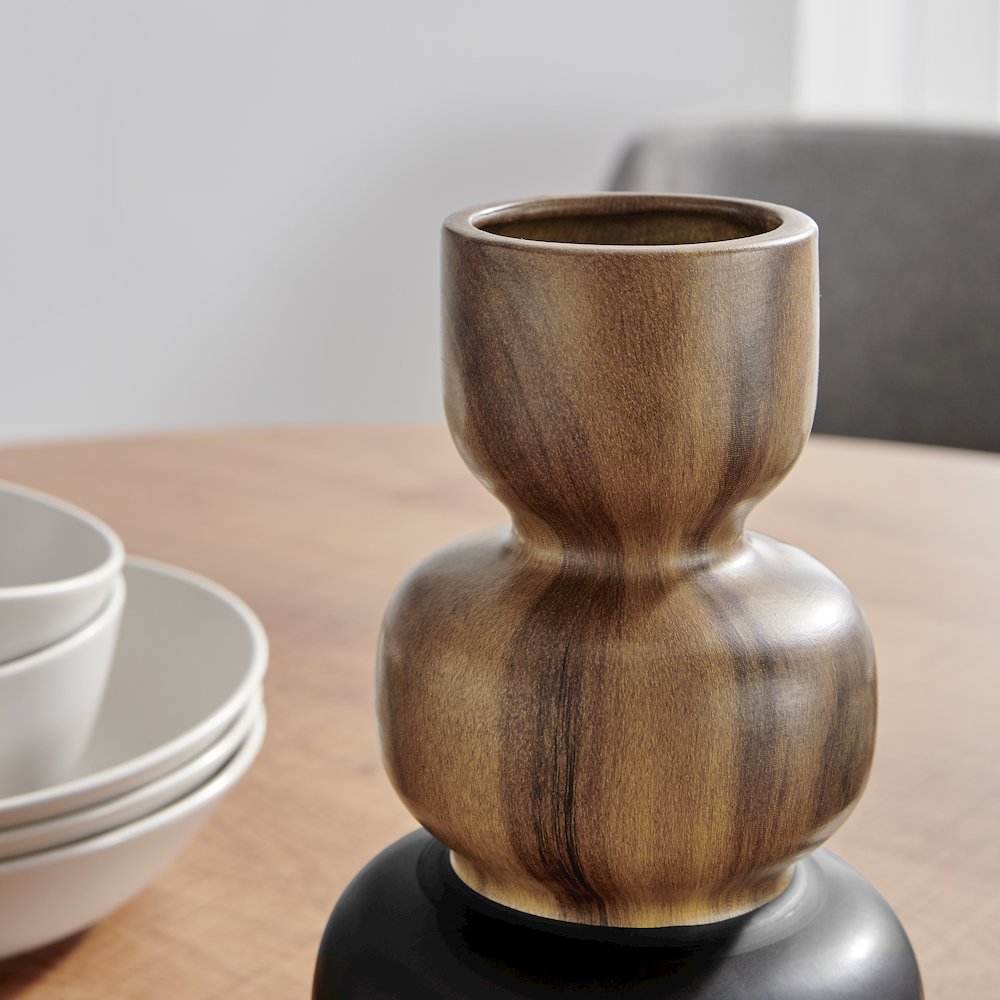 Milo Trinnet Three Tiered Two Tone Tabletop Vase - Black and Walnut - Small