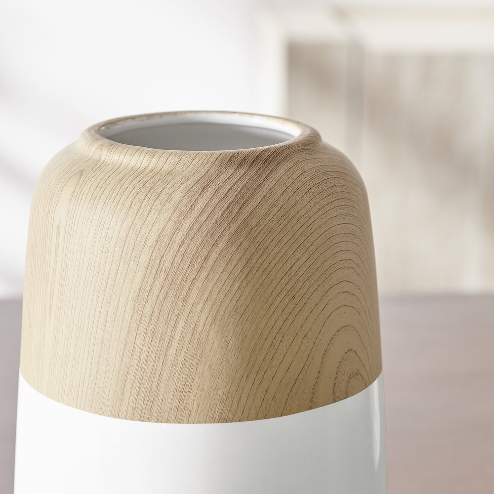 Nora Burk Contemporary Two Tone Cylindrical Tabletop Vase - White and Beech